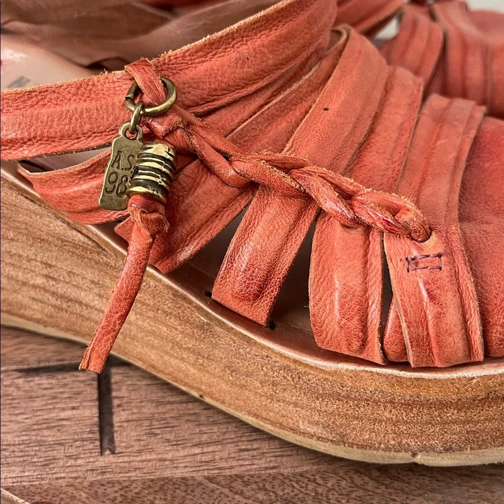 A.S.98 Nicolls Strappy Leather Platform Wedge Sandal in Rust Orange Sz 10.5 (42)
